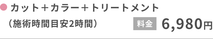 カット＋カラー＋トリートメント（施術時間目安2時間）6,980円
